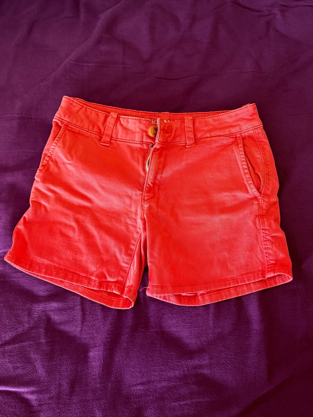 American Eagle Outfitters Women’s Coral Red Casual Cotton Shorts